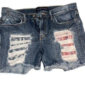 Rock & Republic handkerchief patch distressed cut off jean shorts